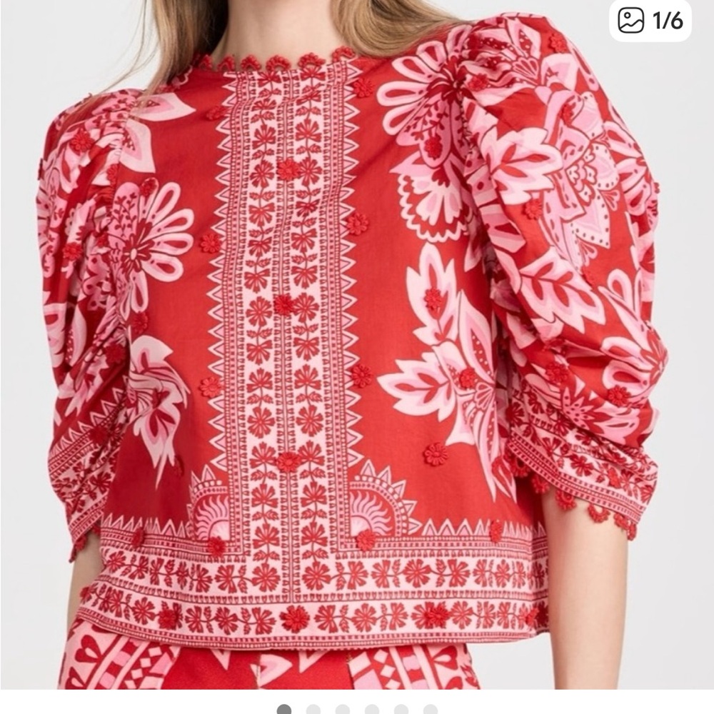 FARM Rio Red and White Floral Blouse